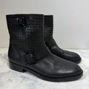 Michael Kors black leather studded Reeves ankle boots moto booties size 8